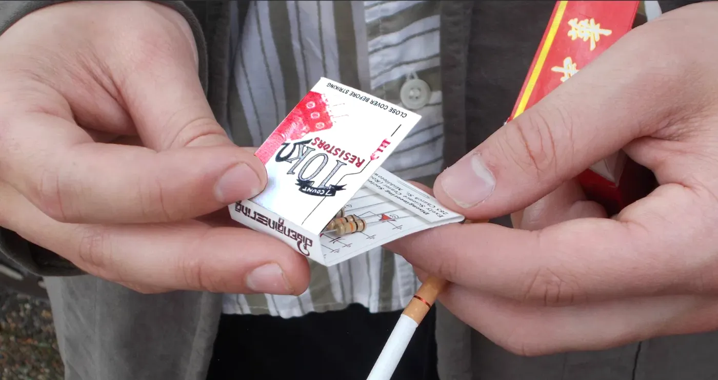 Matchbook-style booklet holding resistors instead of matches